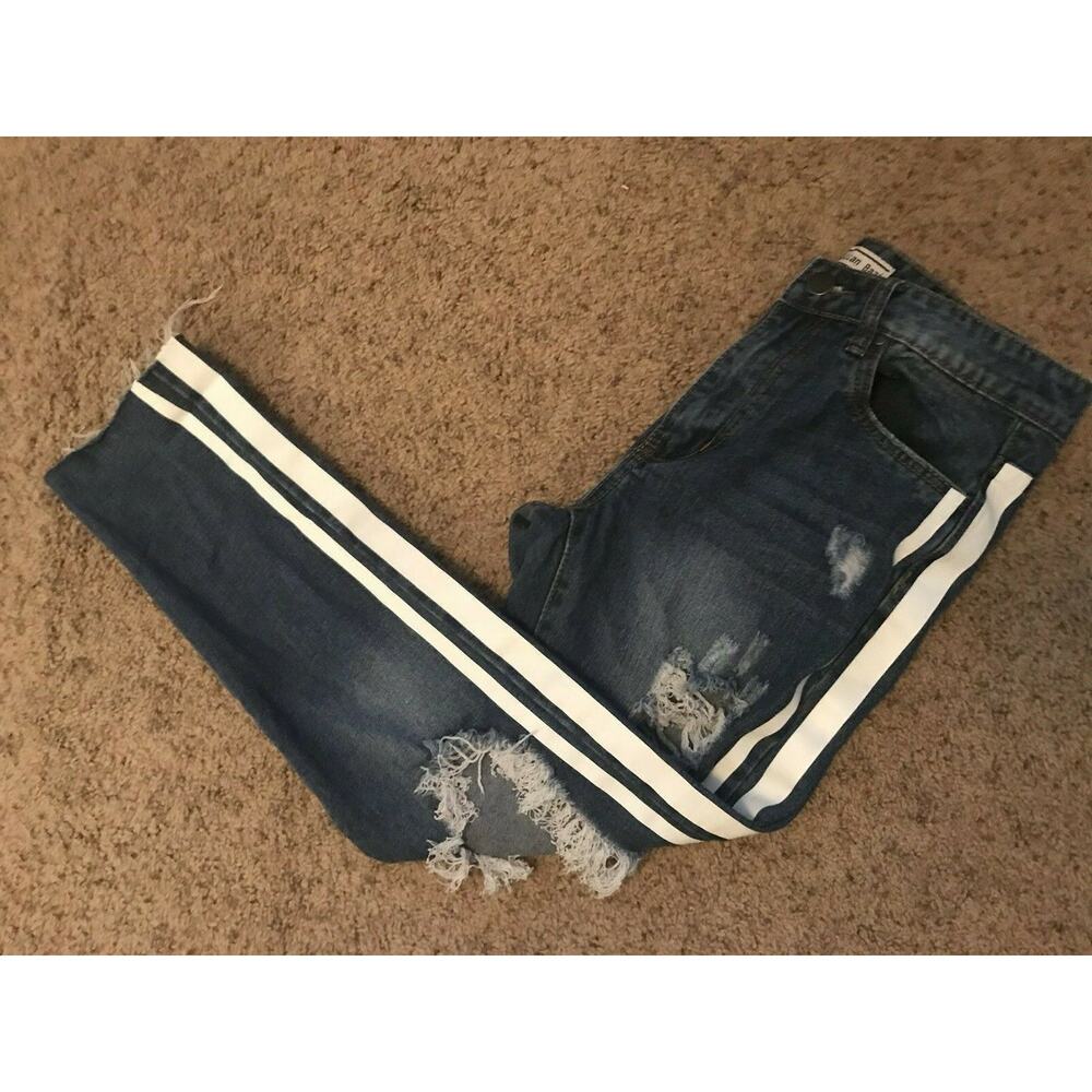 American Bazi High Rise Distressed White Side Striped Women's Jean Size S